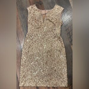 BCBGMaxAzria Gold Sequin Mini Dress in size 8